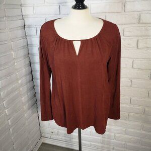 Faded Glory Ladies Size Medium (8-10) Rust Long Bell Sleeves Round Neck Blouse